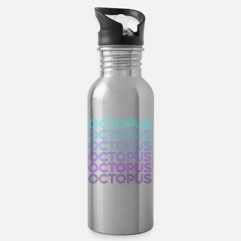 Oktopus Krake Retro - Trinkflasche mit integriertem Trinkhalm - Lightsilver