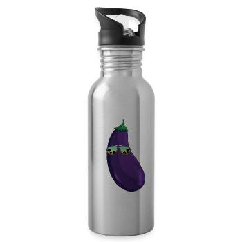 Aubergine fraîche - Gourde avec paille intégrée - argent clair - Droite