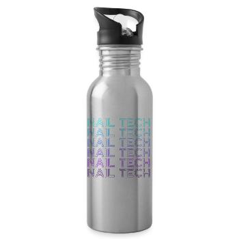 Nail Tech Beautician Nail Technician Retro - Water bottle with straw - silver - Right