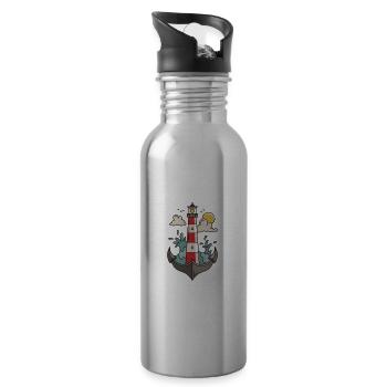 Schwer verliebt - Warnemünde Ostsee mit Leuchtturm - Trinkflasche mit integriertem Trinkhalm - Lightsilver - Rechts