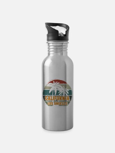 Palmen - Trinkflasche mit integriertem Trinkhalm - Lightsilver