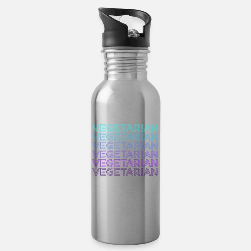 Vegetarisch Retro - Trinkflasche mit integriertem Trinkhalm - Lightsilver