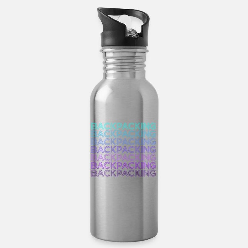 Backpacking Camping Wandern Retro - Trinkflasche mit integriertem Trinkhalm - Lightsilver