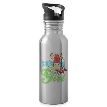 Vintage SUP Girl Rowing T-Shirt Present Gift - Water bottle with straw - silver - Right
