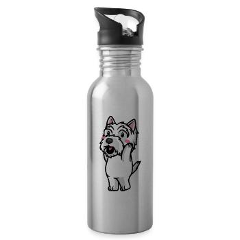 West Highland White Terrier Dog Westie - Water bottle with straw - silver - Right
