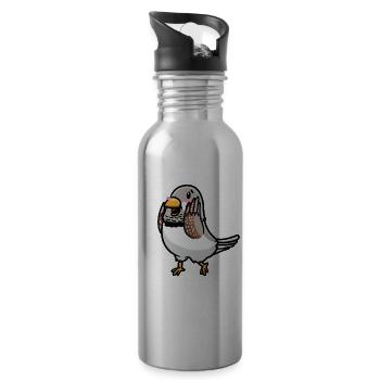 Zebra Finch Bird Emoticon - Water bottle with straw - silver - Right