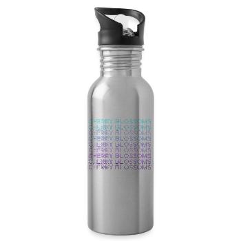 Cherry Blossoms Sakura Flowers Japan Retro - Water bottle with straw - silver - Right