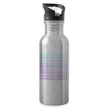 Siberian Husky Retro - Water bottle with straw - silver - Right
