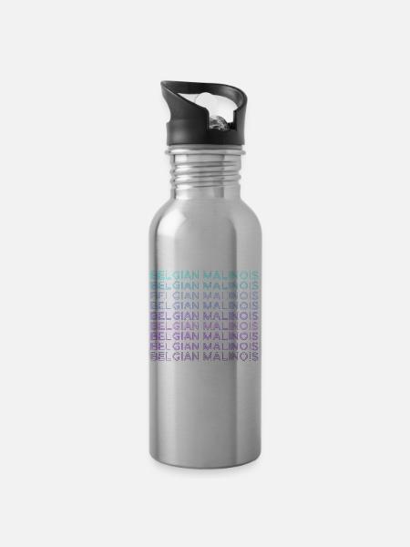 Belgischer Malinois Retro - Trinkflasche mit integriertem Trinkhalm - Lightsilver