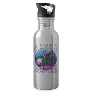Never Forget Retro 80s 90s Nostalgia - Water bottle with straw - silver - Right