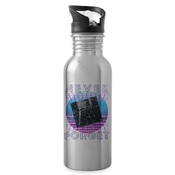 Never Forget Retro 80s 90s Nostalgia - Water bottle with straw - silver - Right