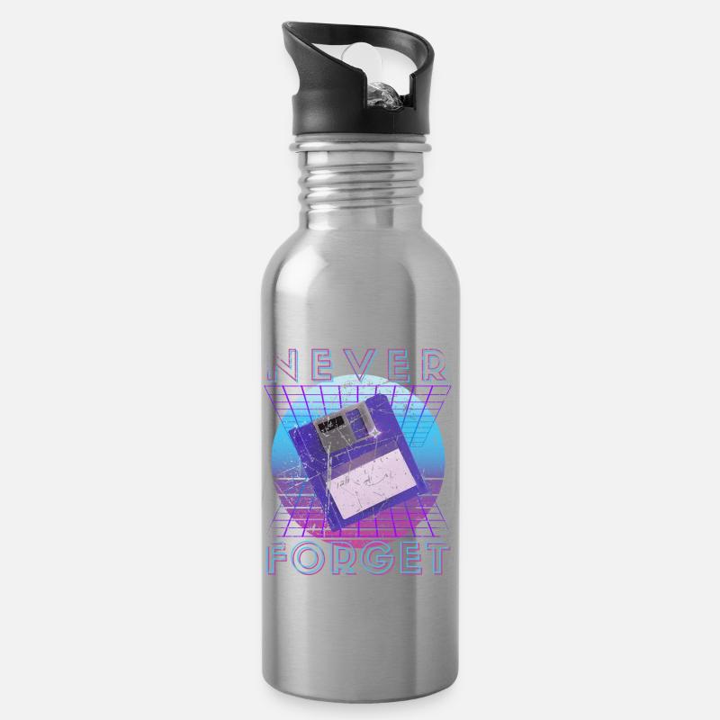 Never Forget Retro 80er 90er Nostalgie - Trinkflasche mit integriertem Trinkhalm - Lightsilver