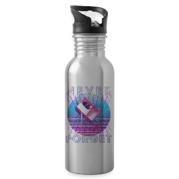 Never Forget Retro 80er 90er Nostalgie - Trinkflasche mit integriertem Trinkhalm - Lightsilver - Rechts