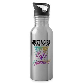 Girl who loves handball player sports game - Water bottle with straw - silver - Right
