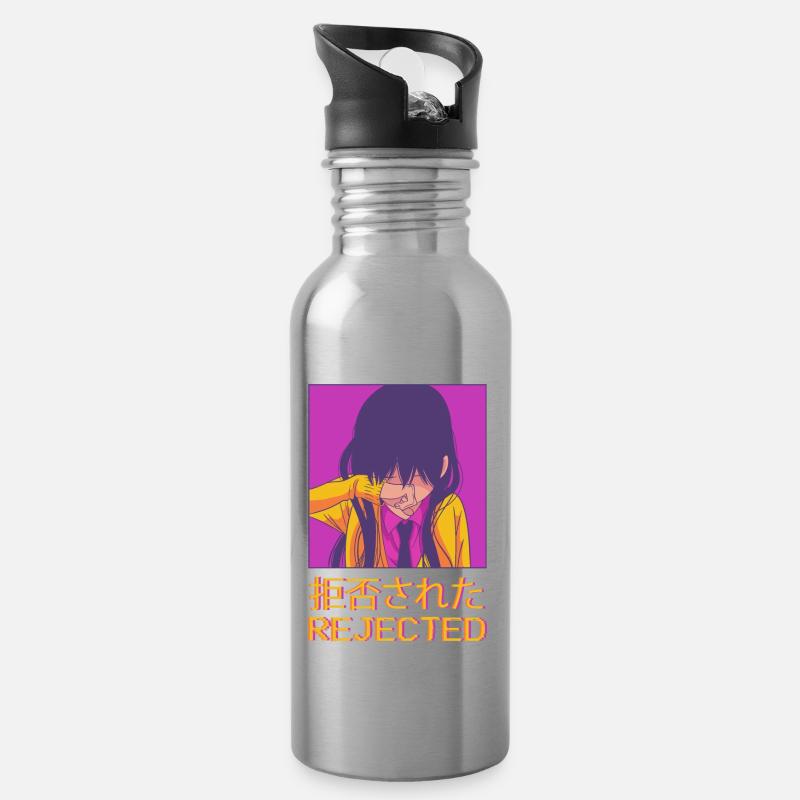 Trauriges Anime-Mädchen Vaporwave-Ästhetik abgeleh - Trinkflasche mit integriertem Trinkhalm - Lightsilver