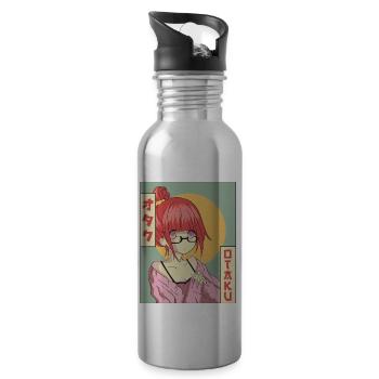 Otaku Anime Mädchen Japanisch Vaporwave Ästhetisch - Trinkflasche mit integriertem Trinkhalm - Lightsilver - Rechts