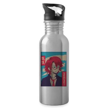 Sensei Anime Boy Japanese Vaporwave Aesthetic - Water bottle with straw - silver - Right