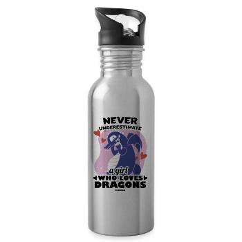 Never Underestimate A Girl Who Loves Dragons - Trinkflasche mit integriertem Trinkhalm - Lightsilver - Rechts