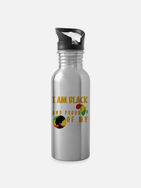 Je suis l’histoire des Noirs et fier de ma culture - Gourde avec paille intégrée - argent clair