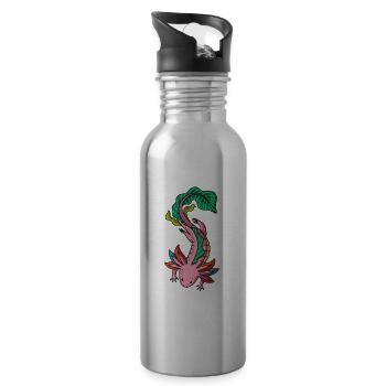 Quetzalcoatl Axolotl Old Aztec Serpent Maya - Water bottle with straw - silver - Right