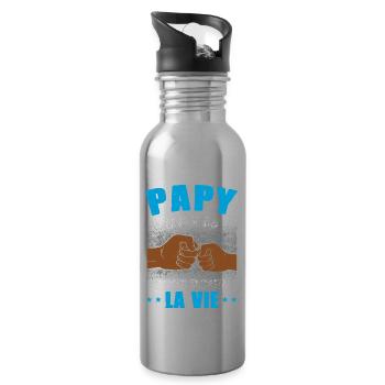 papy petit fils unis pour la vie check humour - Gourde avec paille intégrée - argent clair - Droite