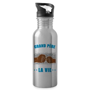 Papy et petit fils unis pour la vie fête des papy - Gourde avec paille intégrée - argent clair - Droite