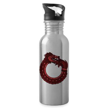 Quetzalcoatl Ouroboros Old Aztec Serpent Ma - Water bottle with straw - silver - Right