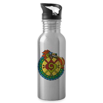 Quetzalcoatl Ouroboros Aztecs Ancient Maya Inca Gesc - Water bottle with straw - silver - Right