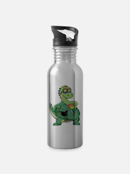 Süßer Dino T-rex Kostüm LGBTQ LGBT LGBTQ+ Pride - Trinkflasche mit integriertem Trinkhalm - Lightsilver