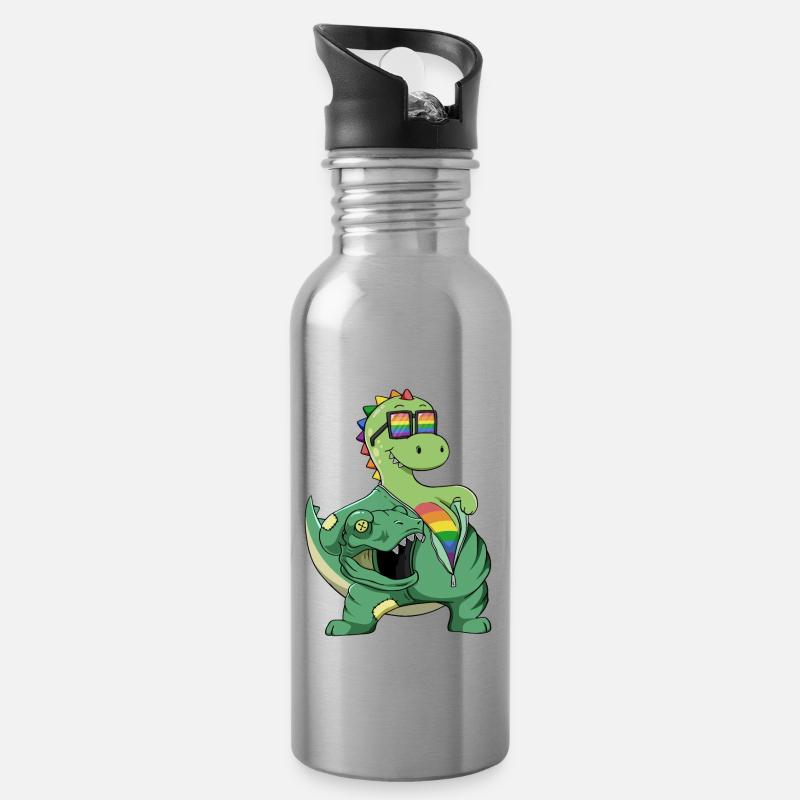 Süßer Dino T-rex Kostüm LGBTQ LGBT LGBTQ+ Pride - Trinkflasche mit integriertem Trinkhalm - Lightsilver