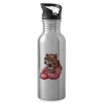 Oma Bär - Großmutter Enkelin Enkelin - Trinkflasche mit integriertem Trinkhalm - Lightsilver - Rechts