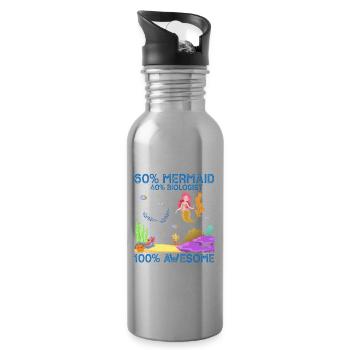 Mermaid Marine Biology Biology Ocean Sea - Water bottle with straw - silver - Right