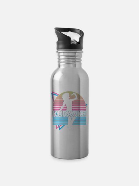 Karaoke-Sänger Retro Geschenk - Trinkflasche mit integriertem Trinkhalm - 