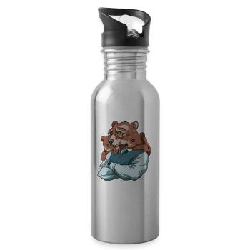 Opa Bär - Großvater Enkelin Enkelin Zwillinge - Trinkflasche mit integriertem Trinkhalm - Lightsilver - Rechts