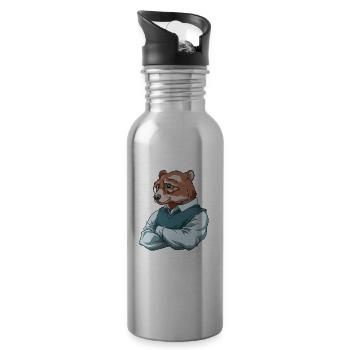 Lustiger Opa Bär - Großvater Enkelin Enkelin - Trinkflasche mit integriertem Trinkhalm - Lightsilver - Rechts