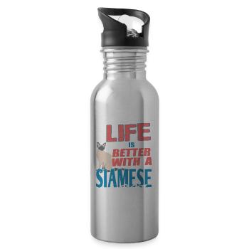 Life Is Better With A Siamese Cat T-Shirt - Trinkflasche mit integriertem Trinkhalm - Lightsilver - Rechts