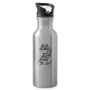 Opa Mais . Opa Einhorn - Lustiger Großvater - Trinkflasche mit integriertem Trinkhalm - Lightsilver - Rechts