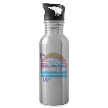 Porcupine Retro Gift - Water bottle with straw - silver - Right