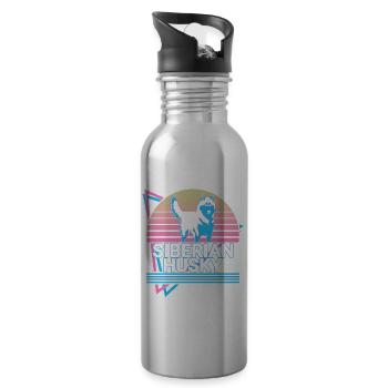 Cadeau rétro Husky Sibérien - Gourde avec paille intégrée - argent clair - Droite