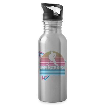 Eishockey Retro Geschenk - Trinkflasche mit integriertem Trinkhalm - Lightsilver - Rechts