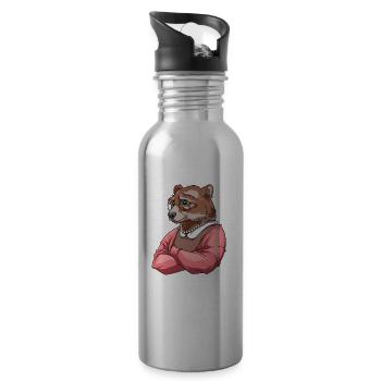 Oma Bär - Großmutter Geschenk - Trinkflasche mit integriertem Trinkhalm - Lightsilver - Rechts