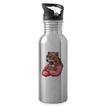 Lustiger Oma Bär - Großmutter Geschenk - Trinkflasche mit integriertem Trinkhalm - Lightsilver - Rechts