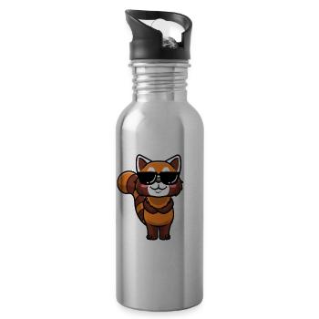 Panda roux Petit panda émoticône - Gourde avec paille intégrée - argent clair - Droite