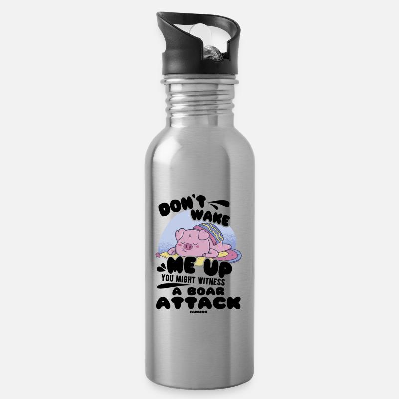 Schwein - Trinkflasche mit integriertem Trinkhalm - Lightsilver