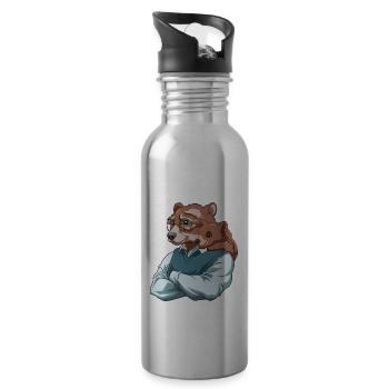 Opa Bär - Großvater Enkelin Enkelin - Trinkflasche mit integriertem Trinkhalm - Lightsilver - Rechts