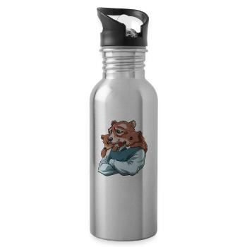 Opa Bär und Enkel - Großvater Enkelin Enkelin - Trinkflasche mit integriertem Trinkhalm - Lightsilver - Rechts