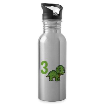 3 Geburtstag Dinosaurier 3 Jahre Alt Geschenk - Trinkflasche mit integriertem Trinkhalm - Lightsilver - Rechts