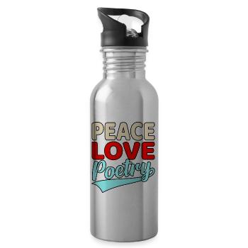 Peace Love Poetry Poet Writer Author - Water bottle with straw - silver - Right