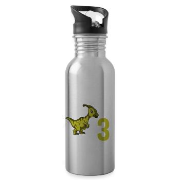 3 Geburtstag Dino - 3 Jähriger Geschenk Junge - Trinkflasche mit integriertem Trinkhalm - Lightsilver - Rechts