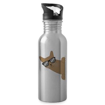 Cat With Sunglasses Funny Kitten Gift - Water bottle with straw - silver - Right